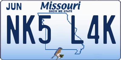 MO license plate NK5L4K