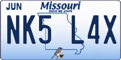 MO license plate NK5L4X