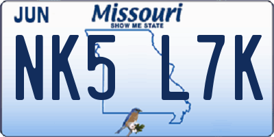 MO license plate NK5L7K