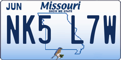MO license plate NK5L7W
