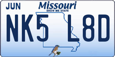 MO license plate NK5L8D