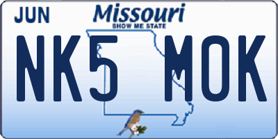 MO license plate NK5M0K