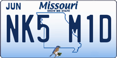 MO license plate NK5M1D