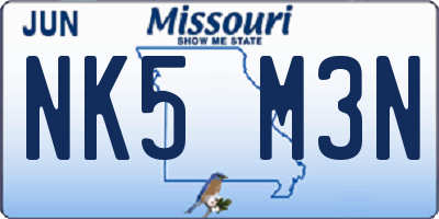 MO license plate NK5M3N