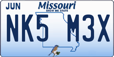 MO license plate NK5M3X
