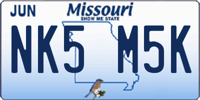 MO license plate NK5M5K