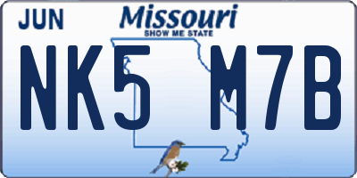 MO license plate NK5M7B
