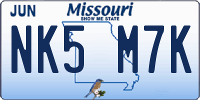MO license plate NK5M7K