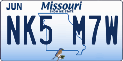 MO license plate NK5M7W
