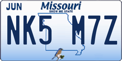 MO license plate NK5M7Z