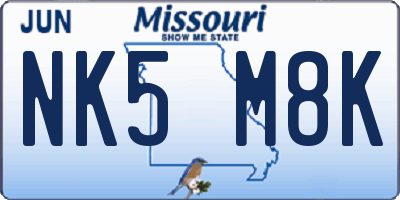 MO license plate NK5M8K