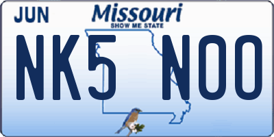 MO license plate NK5N0O