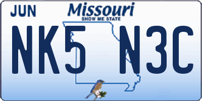 MO license plate NK5N3C