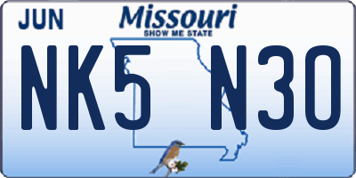 MO license plate NK5N3O