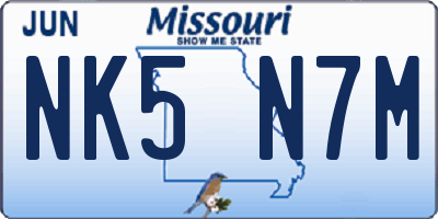 MO license plate NK5N7M
