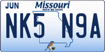 MO license plate NK5N9A