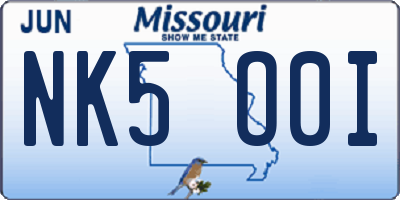 MO license plate NK5O0I