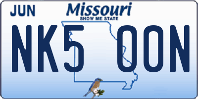 MO license plate NK5O0N