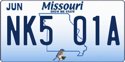 MO license plate NK5O1A