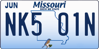 MO license plate NK5O1N