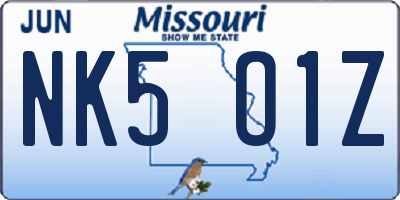 MO license plate NK5O1Z