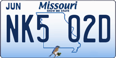 MO license plate NK5O2D