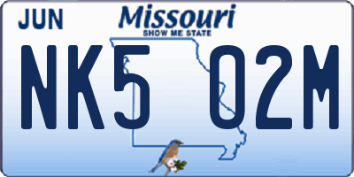 MO license plate NK5O2M