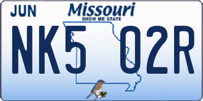 MO license plate NK5O2R