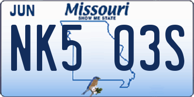 MO license plate NK5O3S