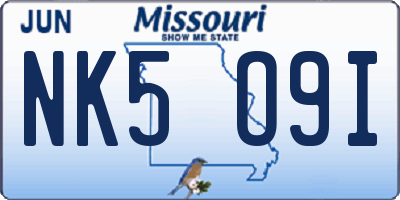 MO license plate NK5O9I