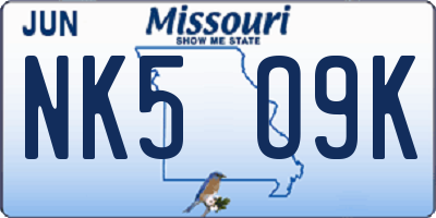 MO license plate NK5O9K