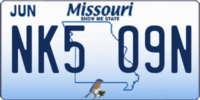 MO license plate NK5O9N