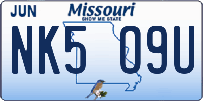 MO license plate NK5O9U