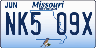 MO license plate NK5O9X