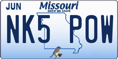 MO license plate NK5P0W