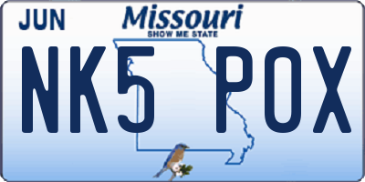 MO license plate NK5P0X