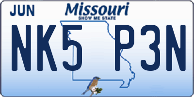 MO license plate NK5P3N
