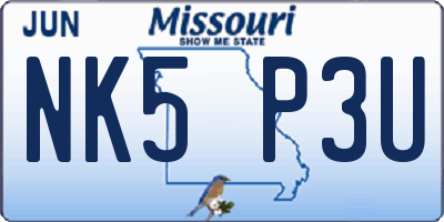 MO license plate NK5P3U