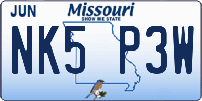 MO license plate NK5P3W