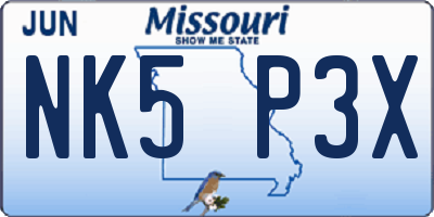 MO license plate NK5P3X