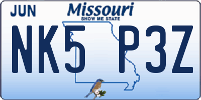 MO license plate NK5P3Z