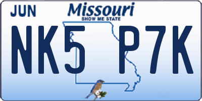 MO license plate NK5P7K