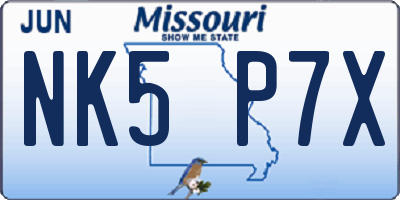 MO license plate NK5P7X