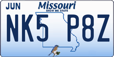 MO license plate NK5P8Z