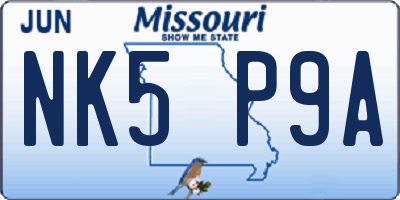 MO license plate NK5P9A