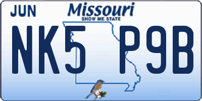 MO license plate NK5P9B
