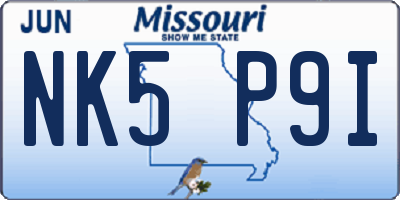 MO license plate NK5P9I
