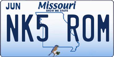 MO license plate NK5R0M