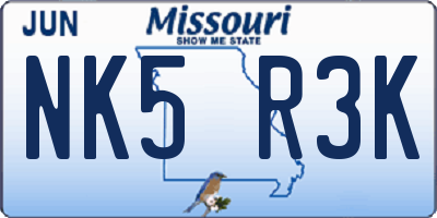 MO license plate NK5R3K