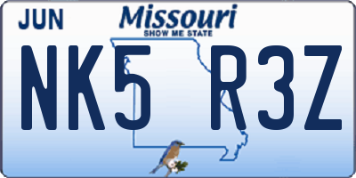 MO license plate NK5R3Z